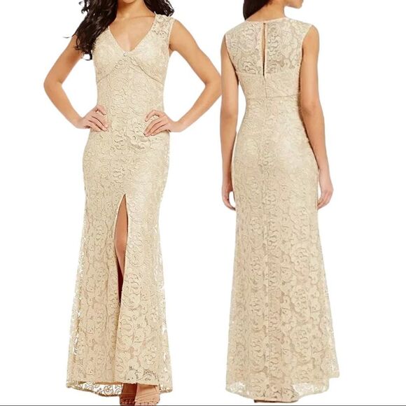 Aidan Mattox Gold Lace Sleeveless Gown - Picture 5 of 7